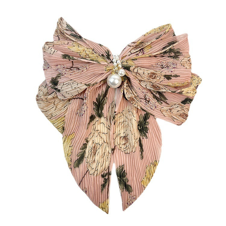 Wholesale Chiffon Pearl Floral Spring Clip Back of Head Top Clip